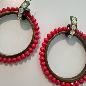 Vintage Betsey Johnson pink and diamond hoop earrings